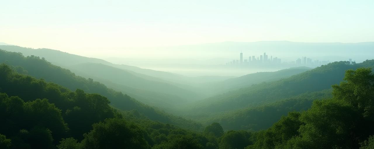 Scenic view of the Piedmont region with modern city skyline in the distance, symbolizing growth and community connection.