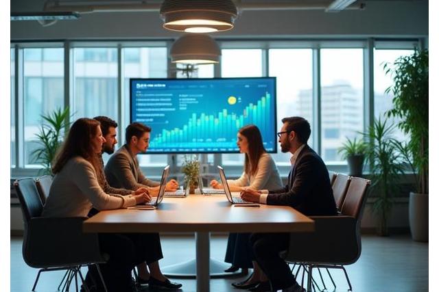 Business professionals collaborating in a modern office space, showcasing growth and partnership.