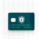 Icon representing a secured credit card, a shield and key